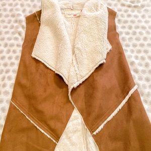 Girls Brown White Faux Fur Vest